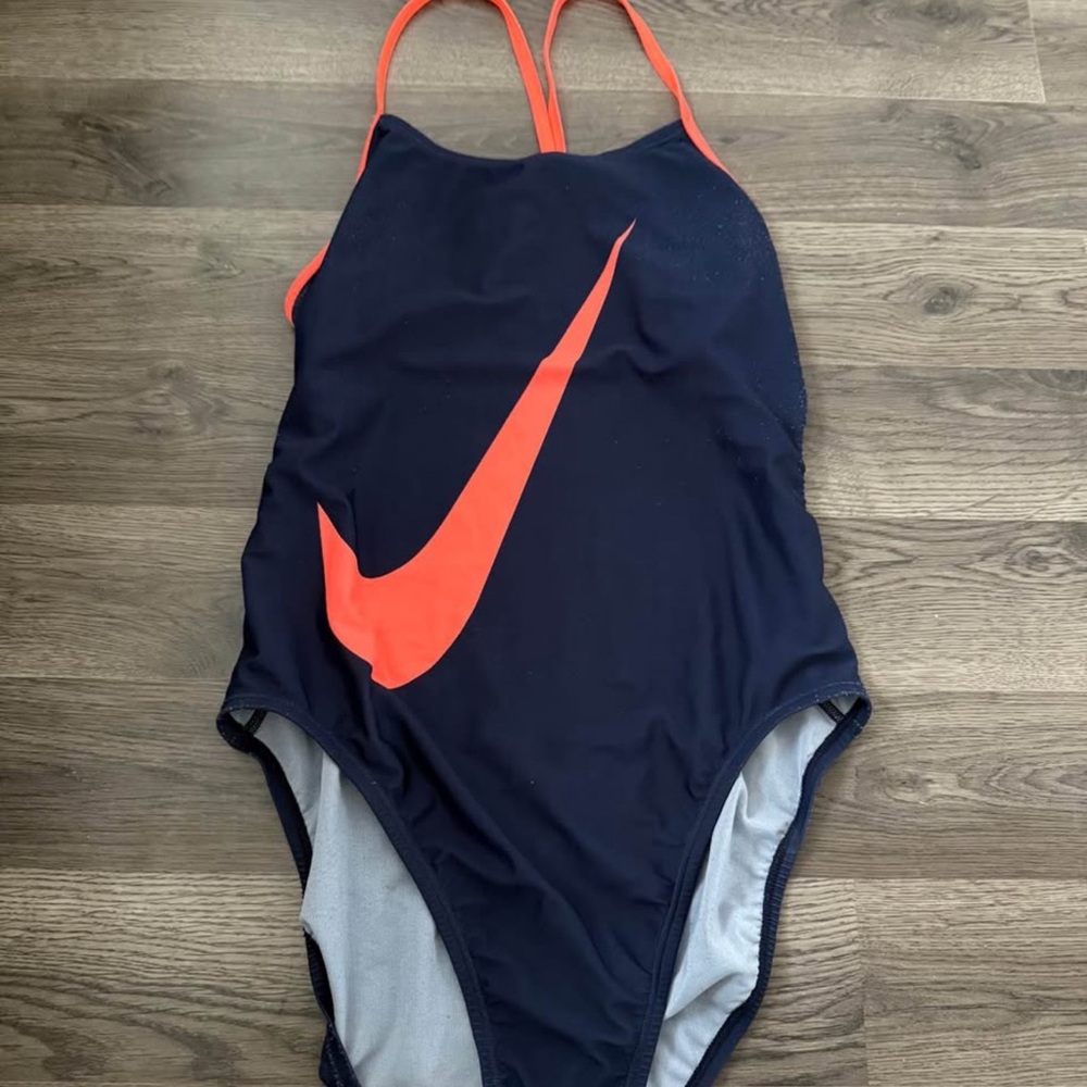 Nike Navy and Orange Women's One Piece Swimsuit